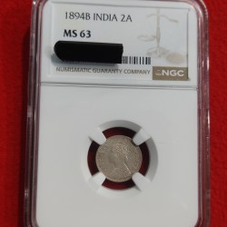 TWO ANNA VICTORIA EMPRESS 1894 BOMBAY MINT BU CONDITION NGC GRADED MS 63