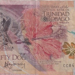 Trinidad and Tobago 50 Dollars Central Bank Golden Jubilee Rare Polymer World Note #B2