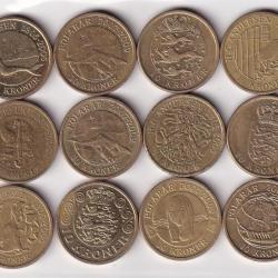 12 DIFFERENT DENMARK 10 KRONER (12 PCS ) COIN SET #Z-98