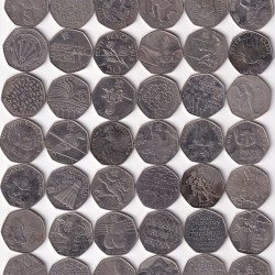 50 DIFFERENT COMMEMORATIVE ENGLAND 50 PENCE (50 PCS ) COIN SET #Z-103