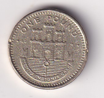 United Kingdom ›Gibraltar 1 Pound - Elizabeth II Castle and Key; head with tiara RARE COIN #Z-113