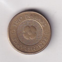 Australia 2 Dollars - Elizabeth II 4th Portrait - Remembrance Day - Plain Poppy Flower Rare Coin #Z-133