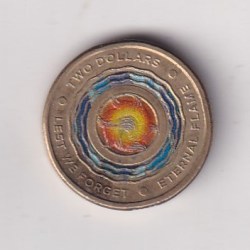 Australia 2 Dollars - Elizabeth II 4th Portrait - Lest We Forget - Eternal Flame Rare Coloured Coin #Z-134