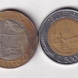 Italy 2 Different Denomination (1000 Lire, 500 Lire) Rare Coin (2 pcs) Set#Z-116