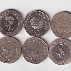 10 Different United Kingdom 20 Pence (10 Pcs) Coin Set #Z-118