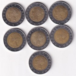 Alternative view of 7 Different Commemorative Italy 500 Lire (7 Pcs) Bimetallic Coin Set #Z-119