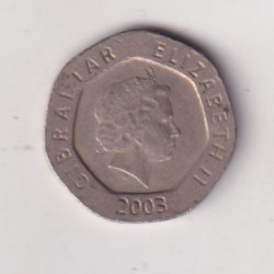 United Kingdom › Gibraltar 20 Pence 2003 - Elizabeth II Our Lady of Europa; head with tiara Bimetallic Rare Coin #Z-151