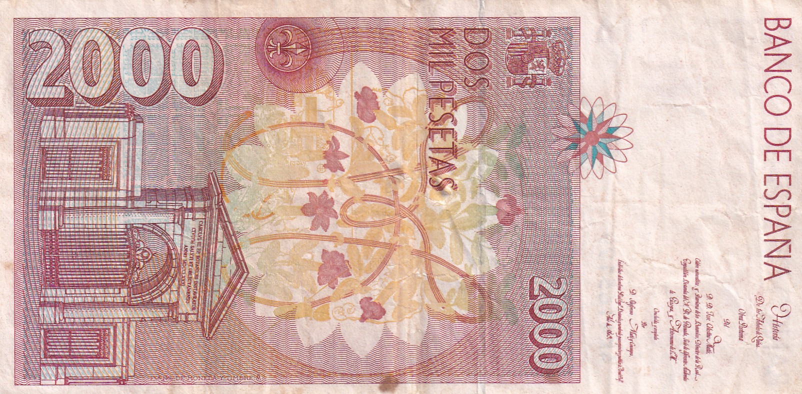 Spain 2000 Pesetas Rare World Note#B2 - Image 2