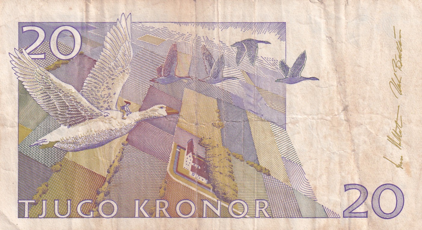 Sweden 20 Kronor small type Rare Note #B2 - Image 2