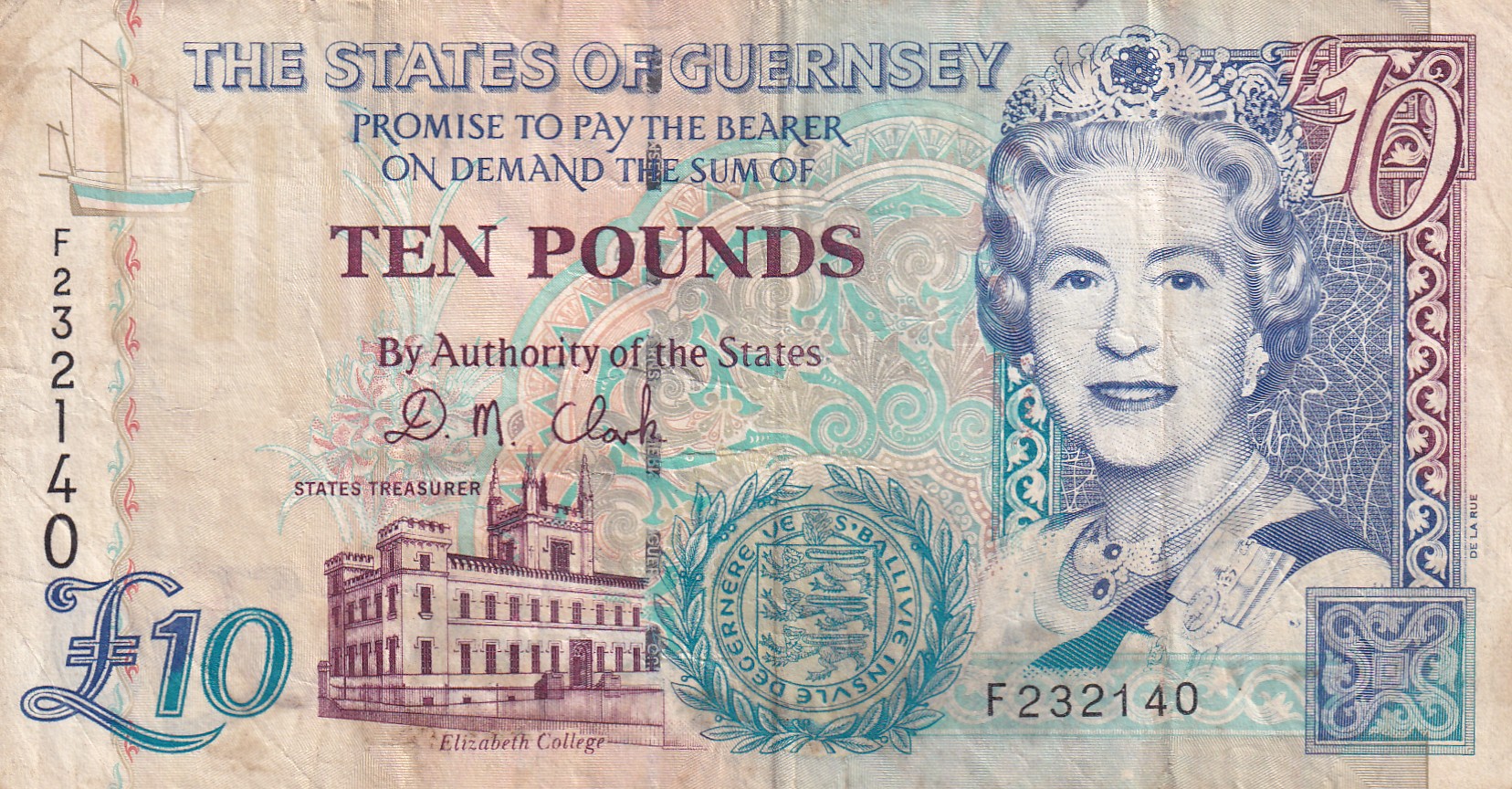 Guernsey 10 Pound Old Issue Rare World Note#B2