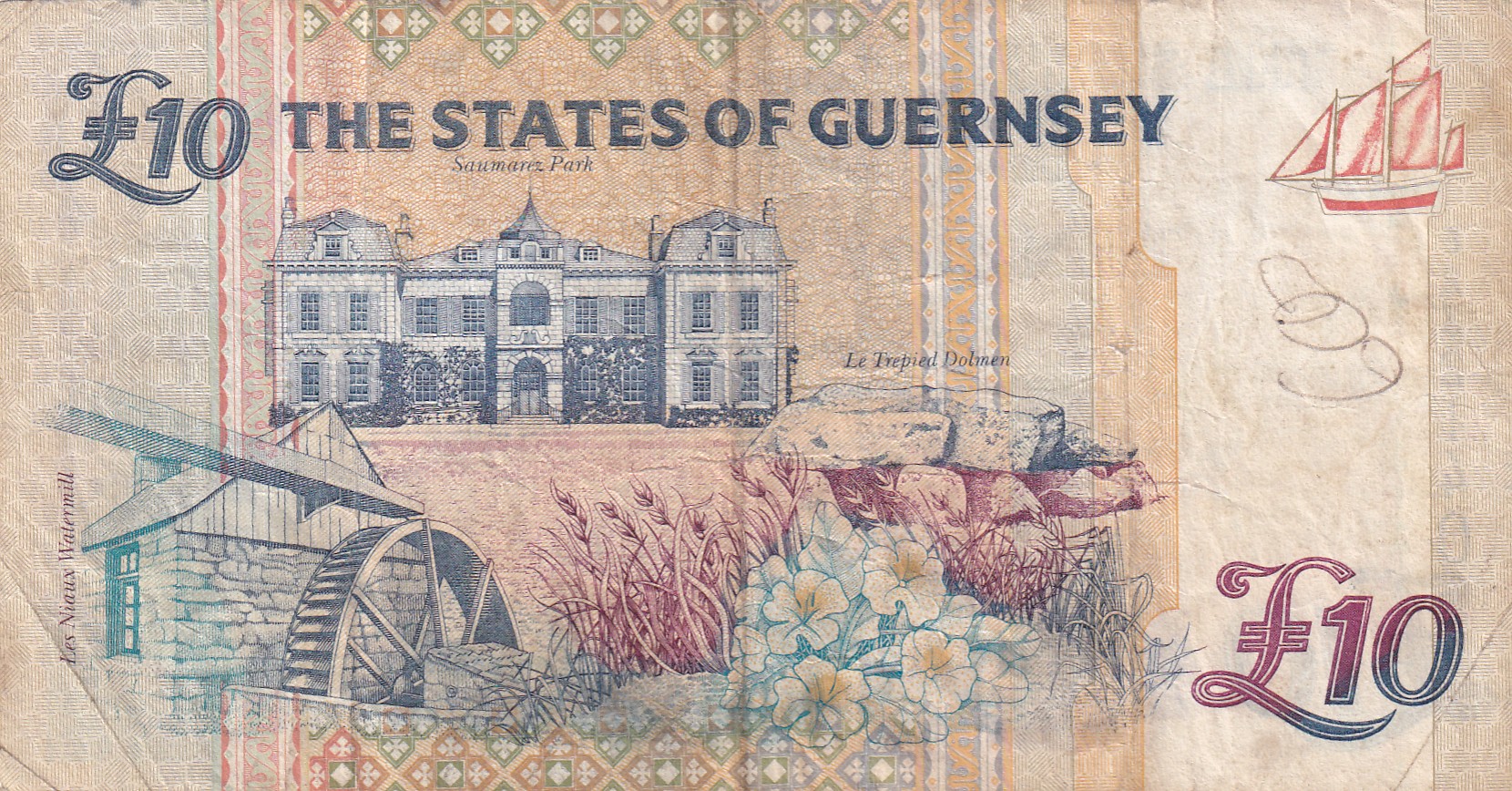 Guernsey 10 Pound Old Issue Rare World Note#B2 - Image 2