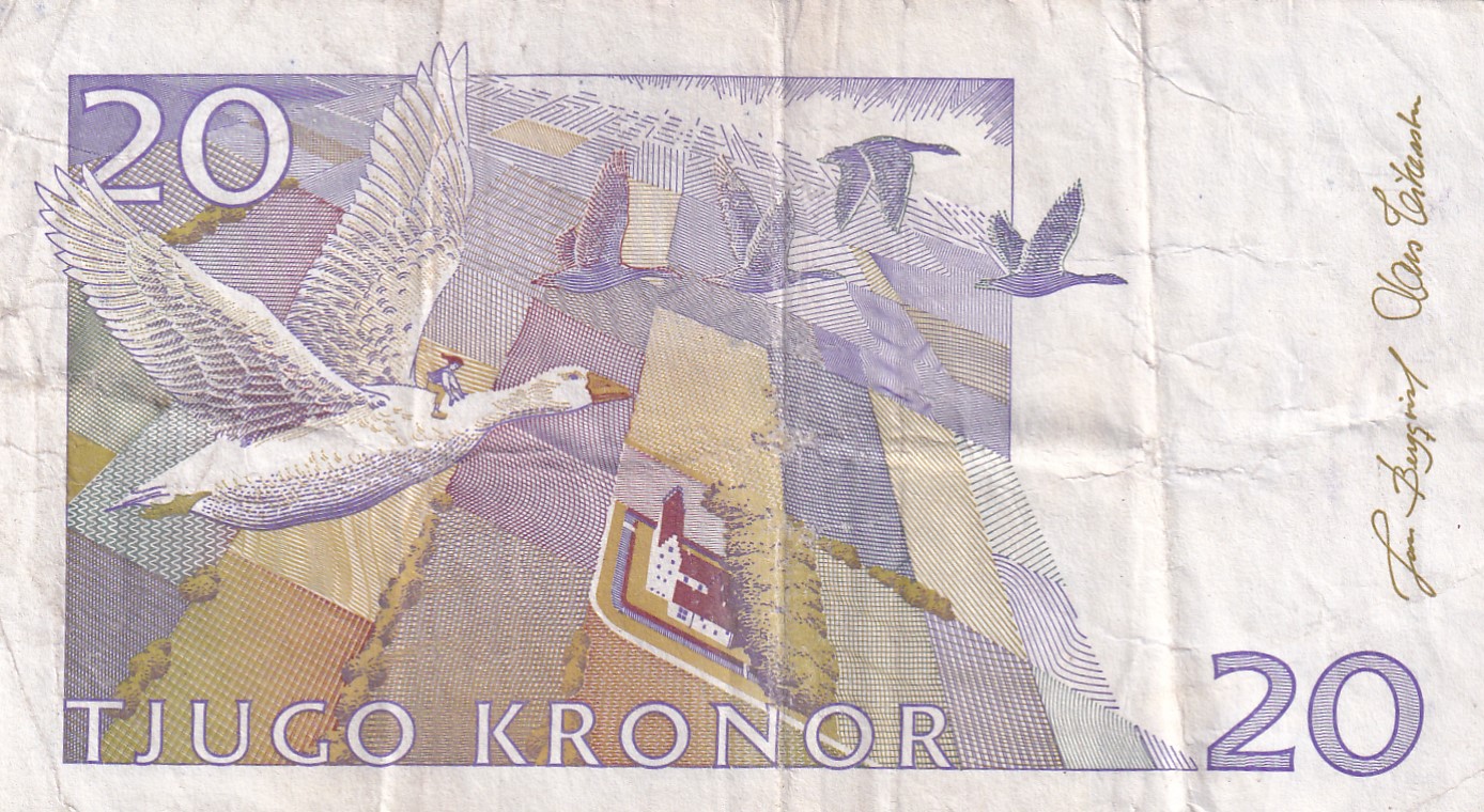 Sweden 20 Kronor small type Rare Note #B2 - Image 2