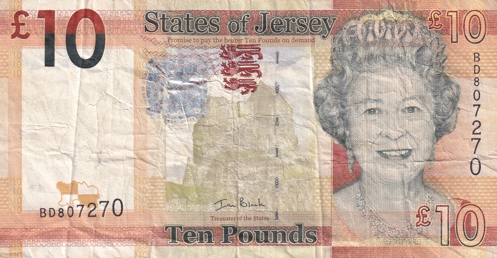 Jersey 10 Pound Old Issue Rare World Note#B2