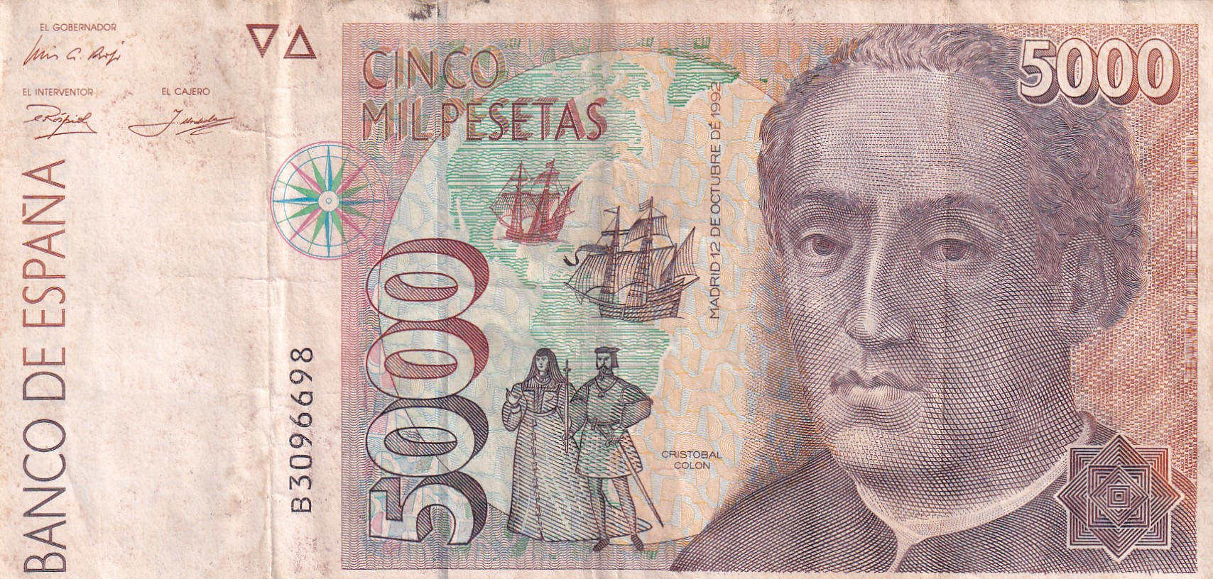 Spain 5000 Pesetas Rare World Note#B2