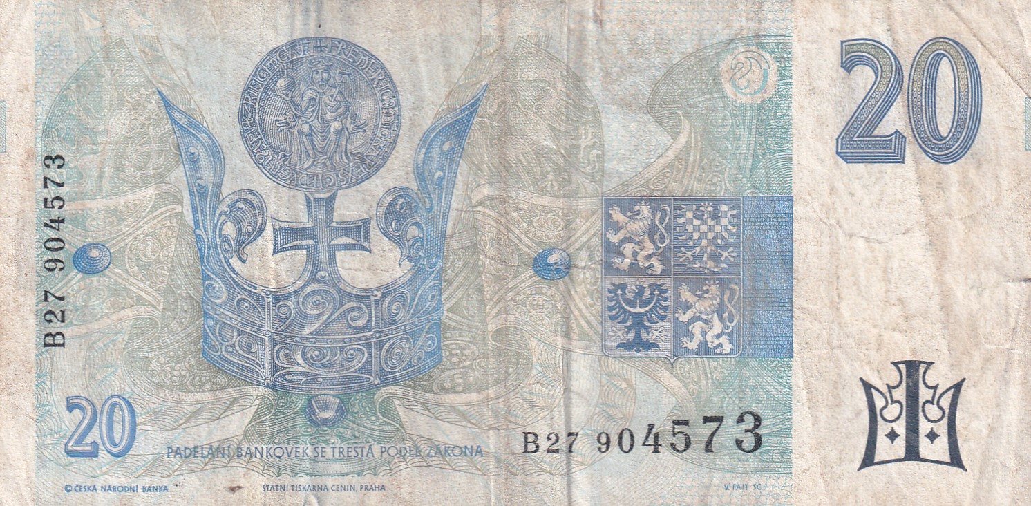 Czech Republic 20 Korun Rare World Note#B2 - Image 2