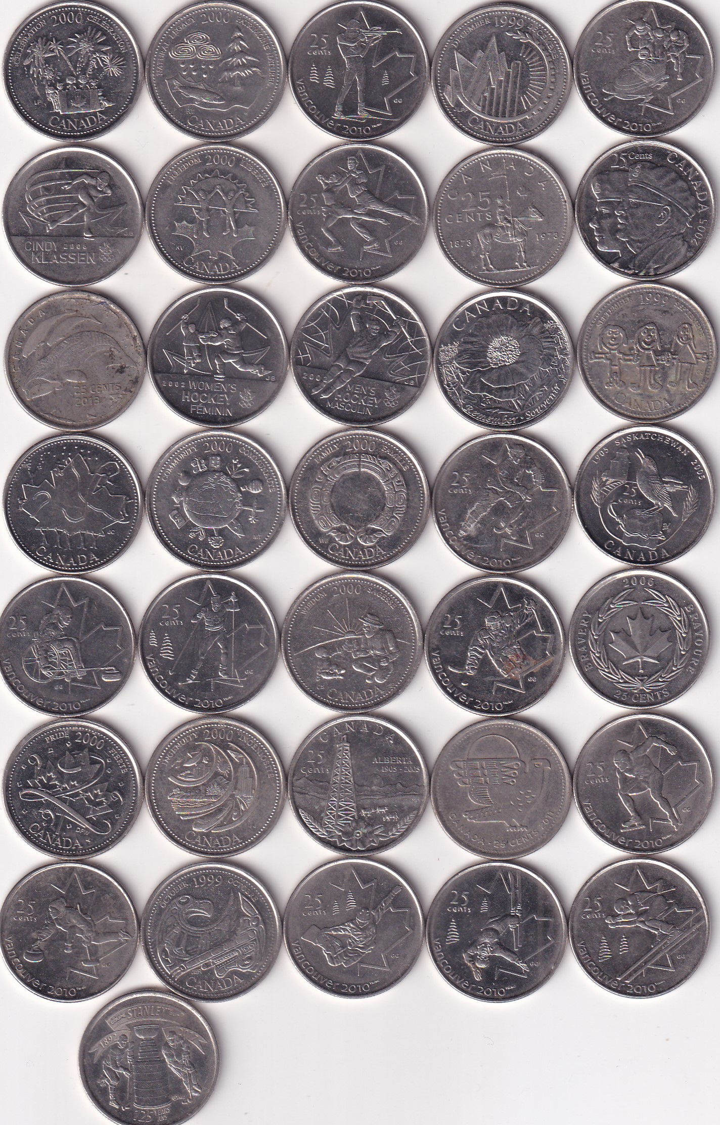 36 Different Commemorative Rare Canada 25 Cent Commemorative Coin (36 Coin Set ) #Z-156