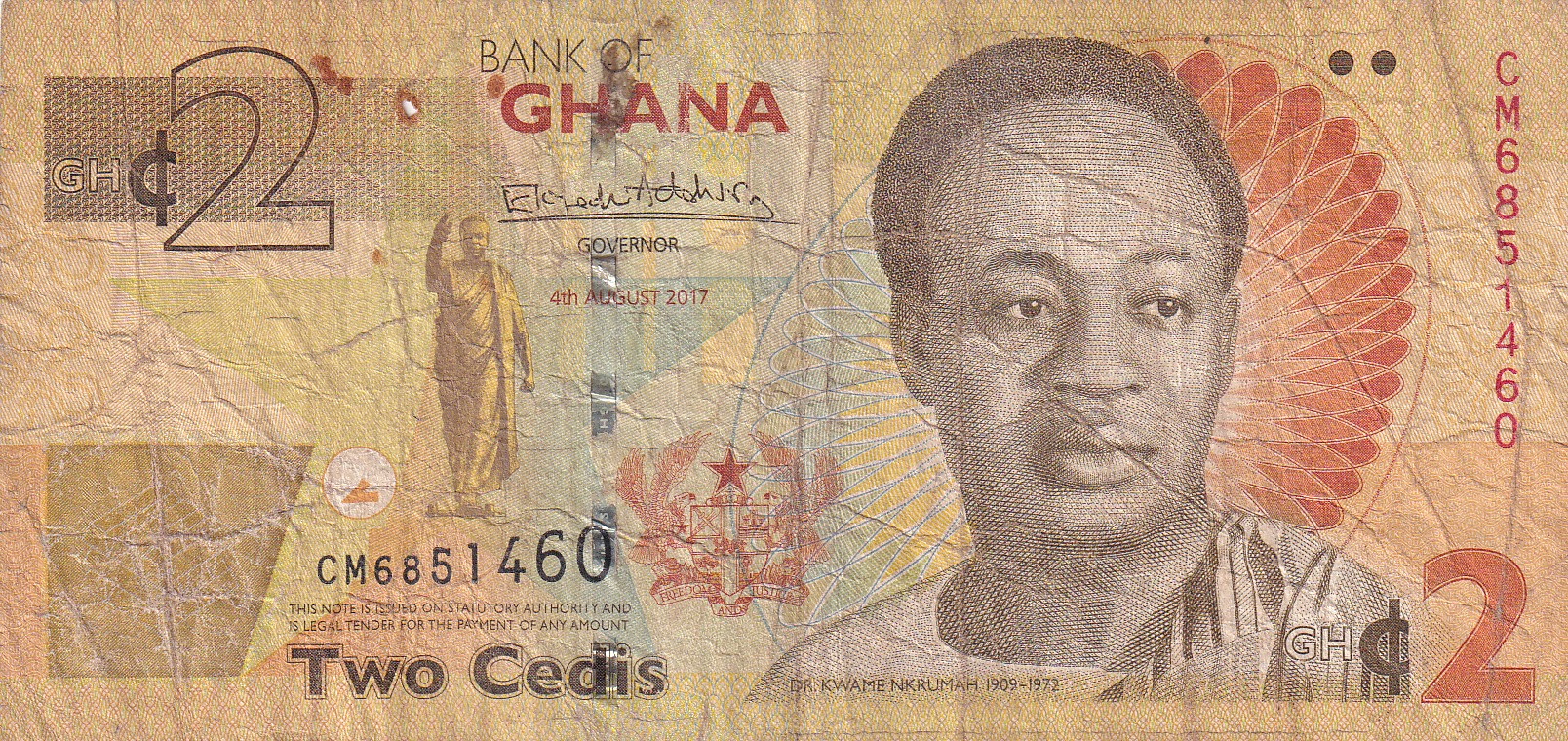 Ghana 2 Cedis Rare World Note #B2