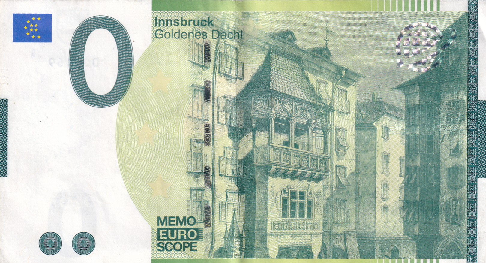 Austria 0 Memo Euro - (Innsbruch Goldenes dachl) Rare World Note #B2