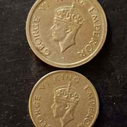 Alternative view of British India King and emperor George vi Denominaton 1₹ 1/2₹ Year 1947 Same and similar set are available