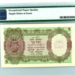 Alternative view of Rs 5 British India PMG Graded 66EPQ King George VI Front Face Signed By C D Deshmukh Unique and Rare