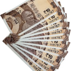 Rs 10 India Banknote 10 Banknotes Number 008787 Unique and Rare