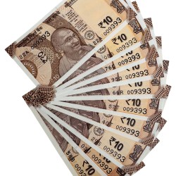 Rs 10 India Banknote 10 Banknotes Number 009393 Unique and Rare