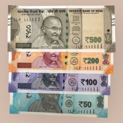 Rs 50 and 500 Ultra Unique Pair Set 4 Banknotes 1LF 111111 Gem UNC Unique and RARE