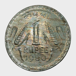 Alternative view of One Rupee Cu/Ni Big DABBU Issue Year 1980 CALCUTTA Mint 2 Coins **SCARE** UNC Grades.