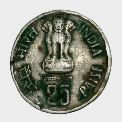 Alternative view of 25 Paisa Cu/Ni COMMEMORATIVE Issue FORESTRY FOR DEVELOPMENT Year 1985 Hyderabad Mint **V. SCARE** Used Condition.