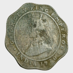 Alternative view of BRITISH INDIA 4 ANNAS Cu/Ni Year 1920 King GEORGE-V in Collectable Grade.