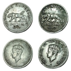 One Rupee Big DABBU Issue TIGER 🐅 Issue Year 1947 LAHORE Mint & BOMBAY Mint SET 2 Coins are in Collectable Grades.