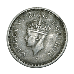 Alternative view of British India Silver 1/4 RUPEE Year 1945 King GEORGE-VI in Collectable Grade.