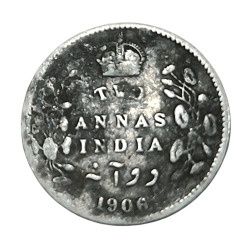 British India Silver 2 ANNA’S Year 1906 King EDWARD-VII in UsedCondition.