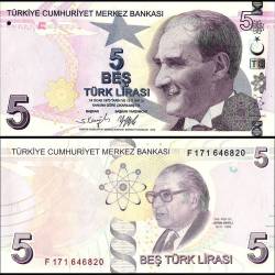 Turkey 5 Lira World Banknote L 1970 2009 P222f UNC Unique and Rare
