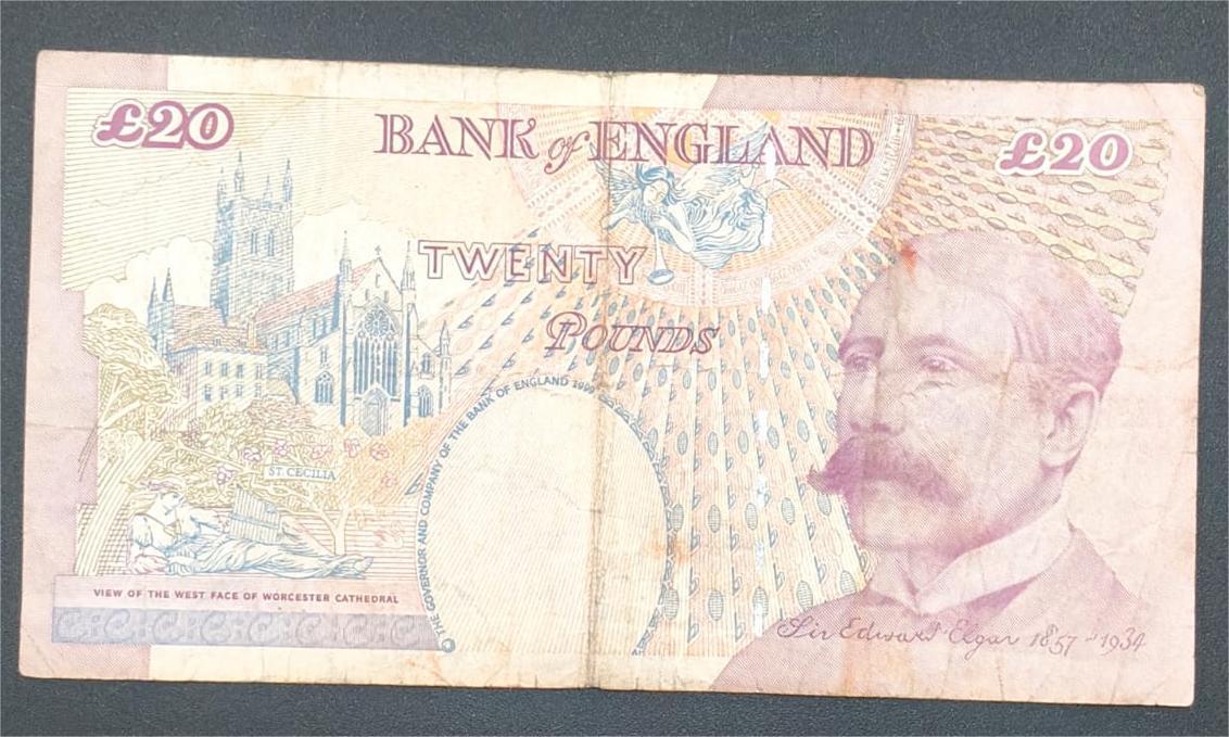 England 20 Pounds (Elizabeth II Sir Edward Elgar) Old Issue Rare World Note #B2 - Image 2