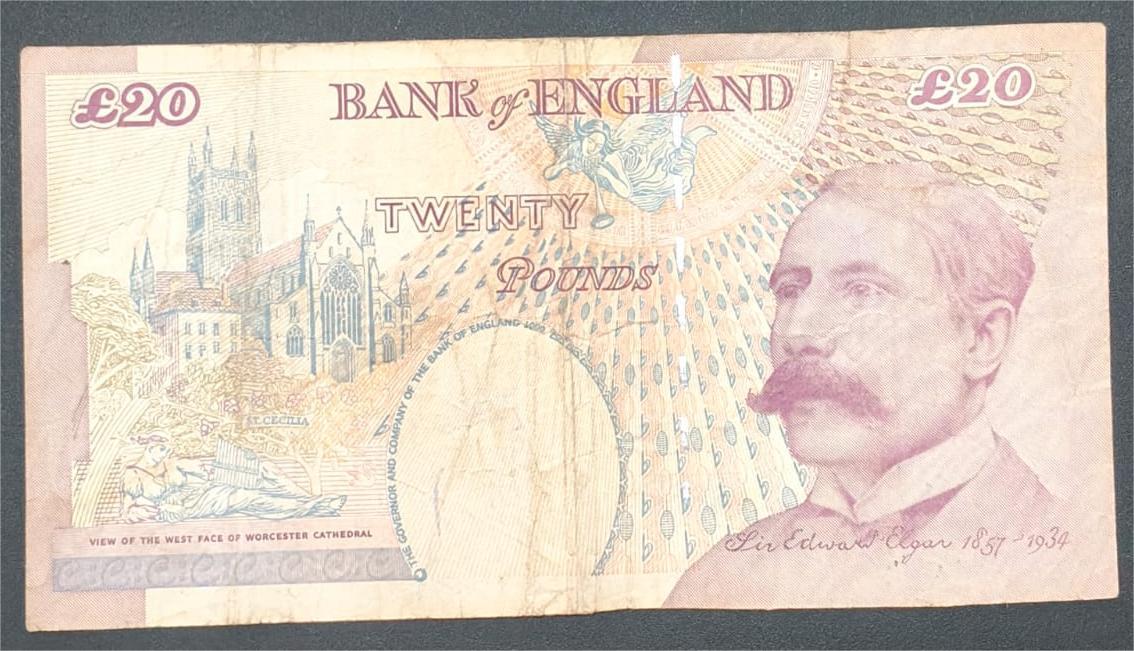 England 20 Pounds (Elizabeth II Sir Edward Elgar) Old Issue Rare World Note #B2 - Image 2