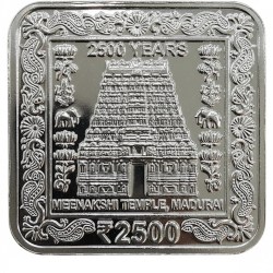 MEENAKSHI TEMPLE MADURAI 2500 RUPEE RARE SILVER PLATED 100 GRAM RARE BEAUTIFUL TOKEN COIN WITH BOX STAND