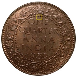 Alternative view of Bronze 1/4 Anna of George VI (AD1939) of Bombay Mint Head Type I with Privy Test Mark Rare