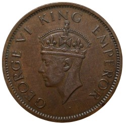 Alternative view of Bronze 1/4 Anna of George VI (AD 1942) of Calcutta Mint Beautiful Grade Head Type II
