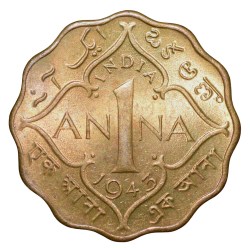 Alternative view of Nickel-Brass 1 Anna of George VI (AD 1943) of Calcutta Mint Head Type II UNC Grade