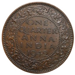 Bronze 1/4 Anna of George VI (AD 1942) of Calcutta Mint Beautiful Grade Head Type II