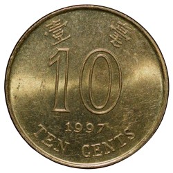 Alternative view of Brass 10 Cents of Hong-kong (AD 1997) 'Hibiscus' Flower type UNC Grade