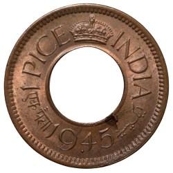 Bronze 1 Pice of George VI (AD 1945) of Bombay Mint Flat Crown Type UNC Grade