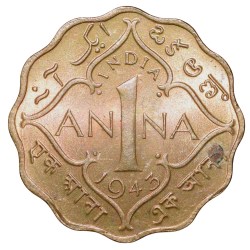 Alternative view of Nickel-Brass 1 Anna of George VI (AD 1943) of Calcutta Mint Head Type II UNC Grade