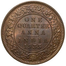 Alternative view of Bronze 1/4 Anna of George V (AD 1935) of Calcutta Mint UNC Grade