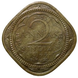 Alternative view of Nickel-Brass 2 Annas of George VI(AD 1944) of Bombay Mint Head II in Beautiful Grade