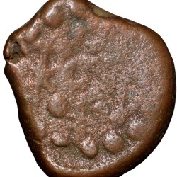 Alternative view of Copper Coin of Kongu Chera's (13th - 15th Cen. AD) with Bow, Tortise, Palm Tree/Two Swords Crossed on an Alter