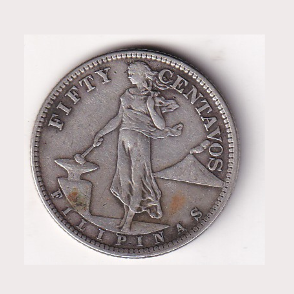 Philippines 50 Centavos 1920 (Small type) Rare Silver Coin #AA-26