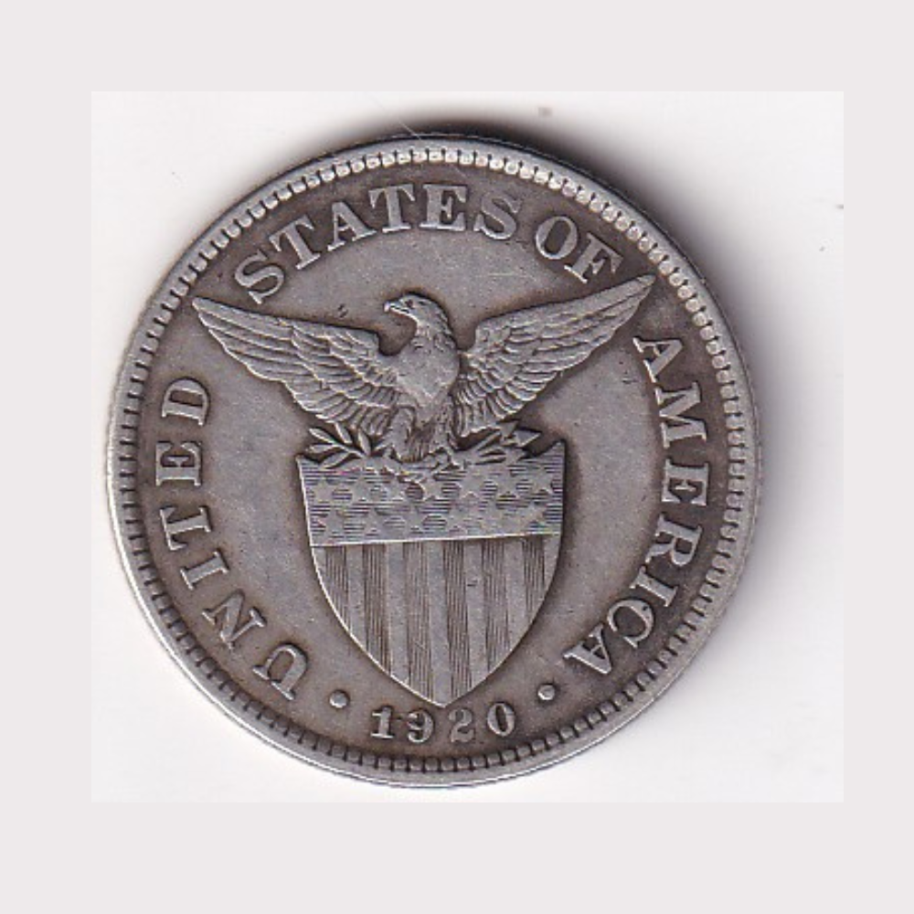 Philippines 50 Centavos 1920 (Small type) Rare Silver Coin #AA-26 - Image 2