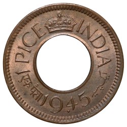 Bronze 1 Pice of George VI (AD 1945) of Bombay Mint Flat Crown Type UNC Grade